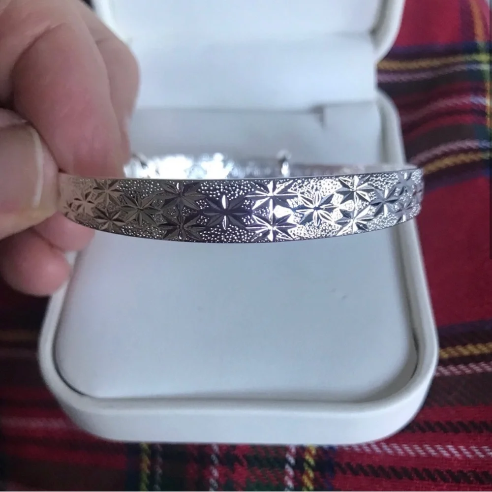 Sterling Silver Engraved Floral Bangle Bracelet
